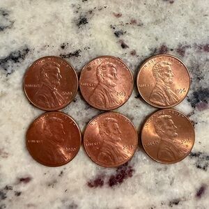 Set of Six US Lincoln Pennies